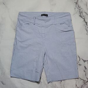 Hilary Radley White/Blue Stripe Pull-On Bermuda Shorts